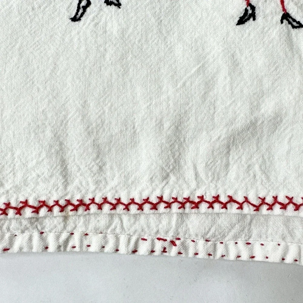 1950’s tea towl embroidered w/tea kettle and tea cup dancing Kitchen Towel‎